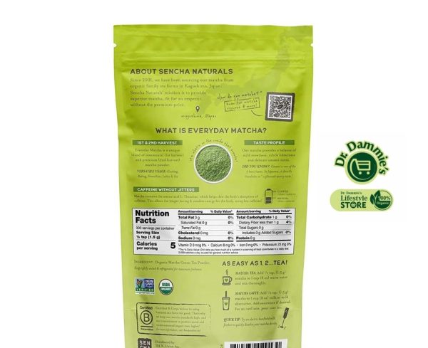 SEN CHA Naturals Organic Everyday Matcha Powder 340g. Dr